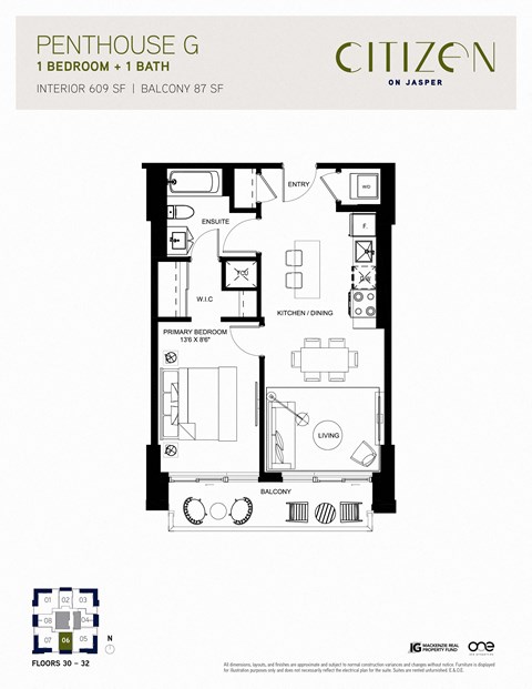 1 bed 1 bath Penthouse G at Citizen on Jasper, Alberta, T5K 0M5